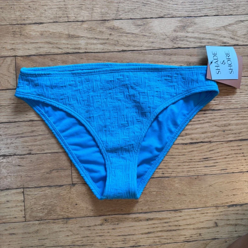 Shade & Shore Blue Jacquard Low Rise Cheeky Bikini Bottom Small